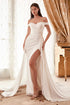 CLEARANCE - Ladivine WN315 Long Draped Off The Shoulder Bridal Gown With Overskirt (Size 10) by DiscountDressShop