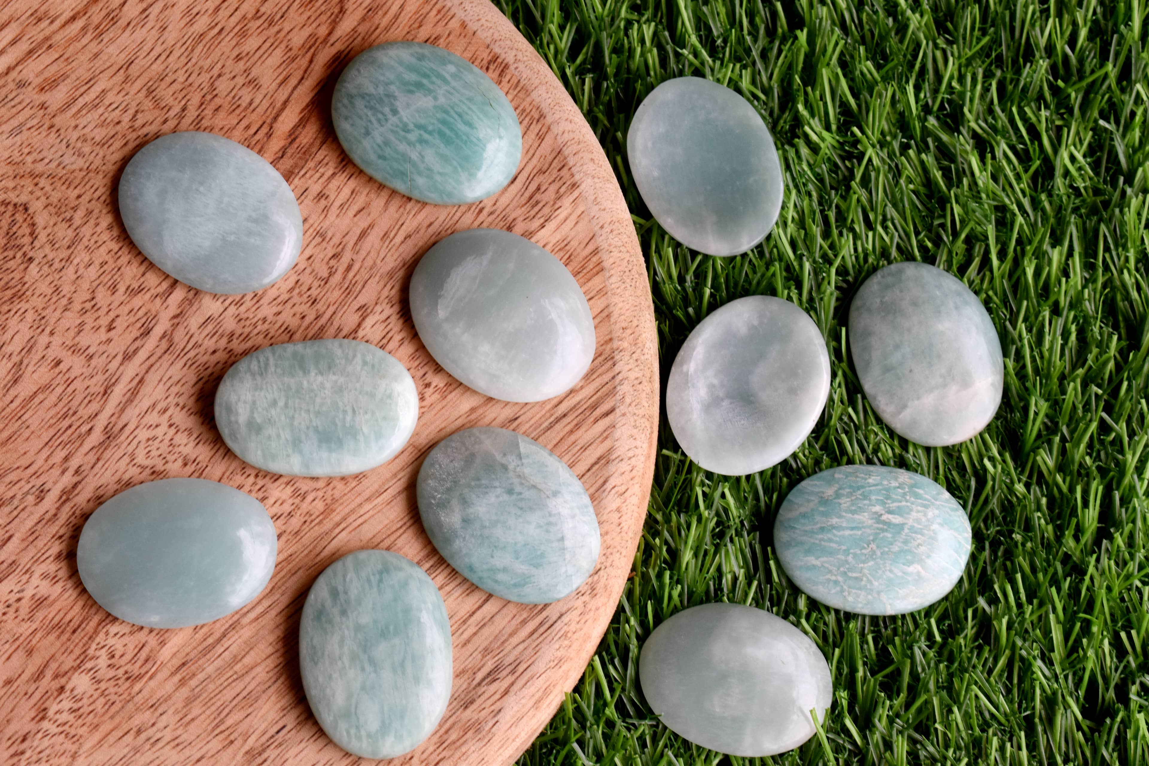Amazonite Worry Stone for crystal healing (Pocket Palm Stone / Thumb Stone)  DestGlow