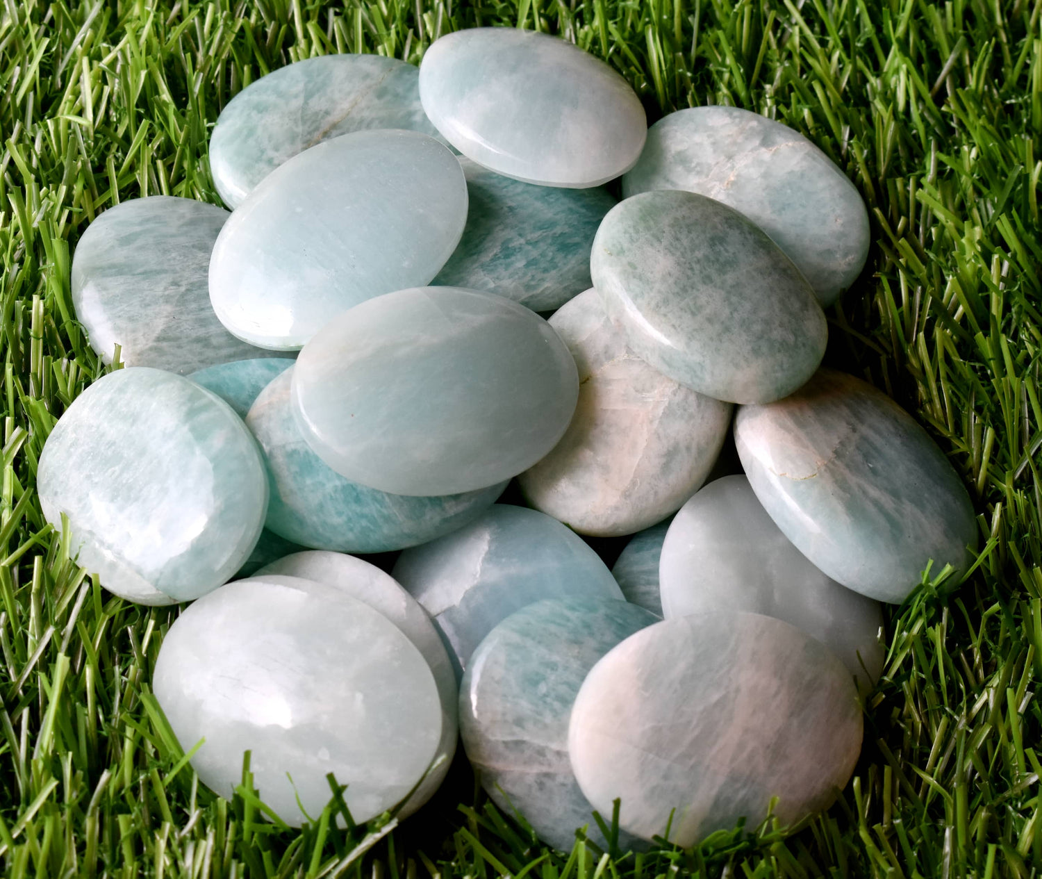 Amazonite Worry Stone for crystal healing (Pocket Palm Stone / Thumb Stone)  DestGlow