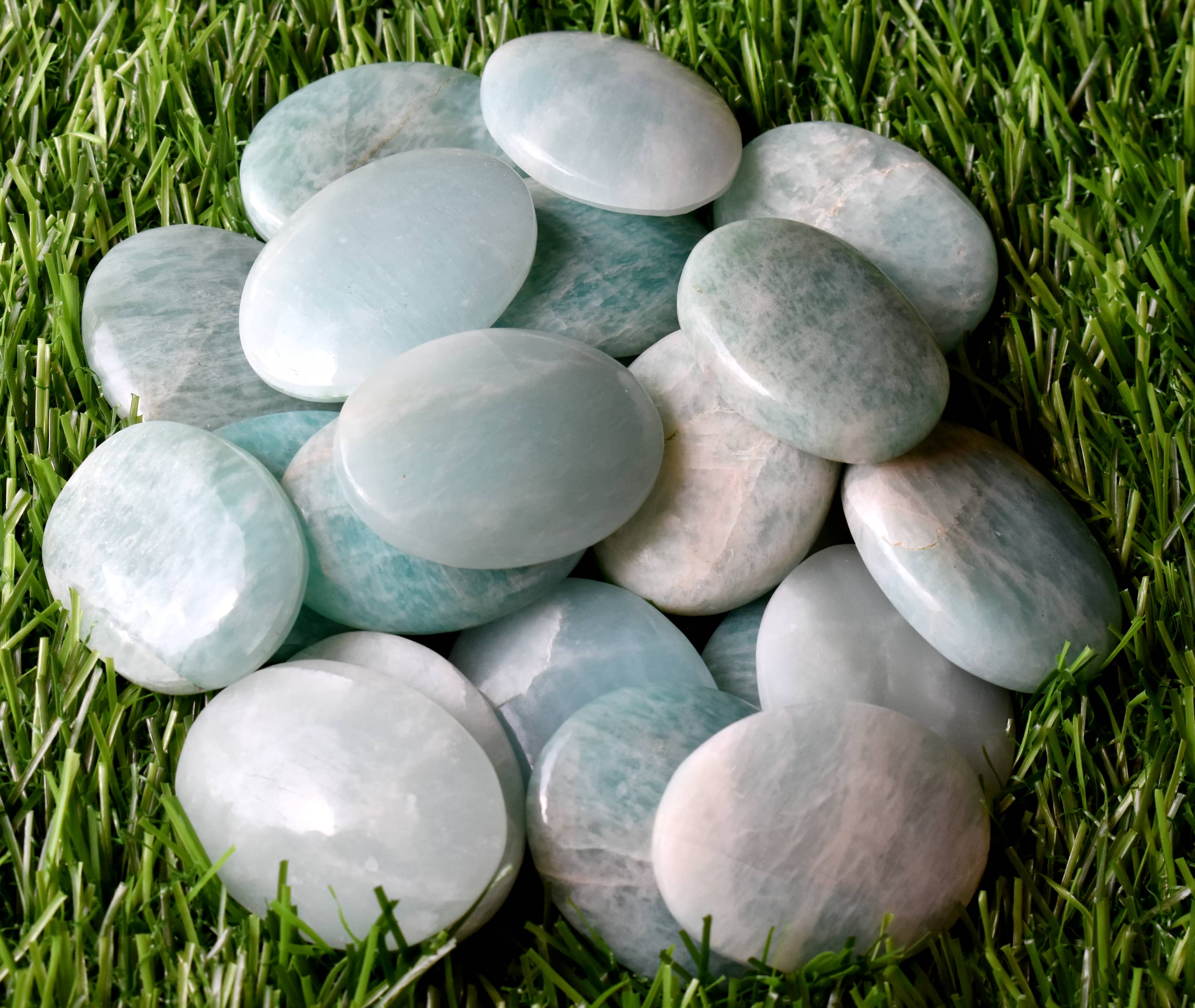 Amazonite Worry Stone for crystal healing (Pocket Palm Stone / Thumb Stone)  DestGlow