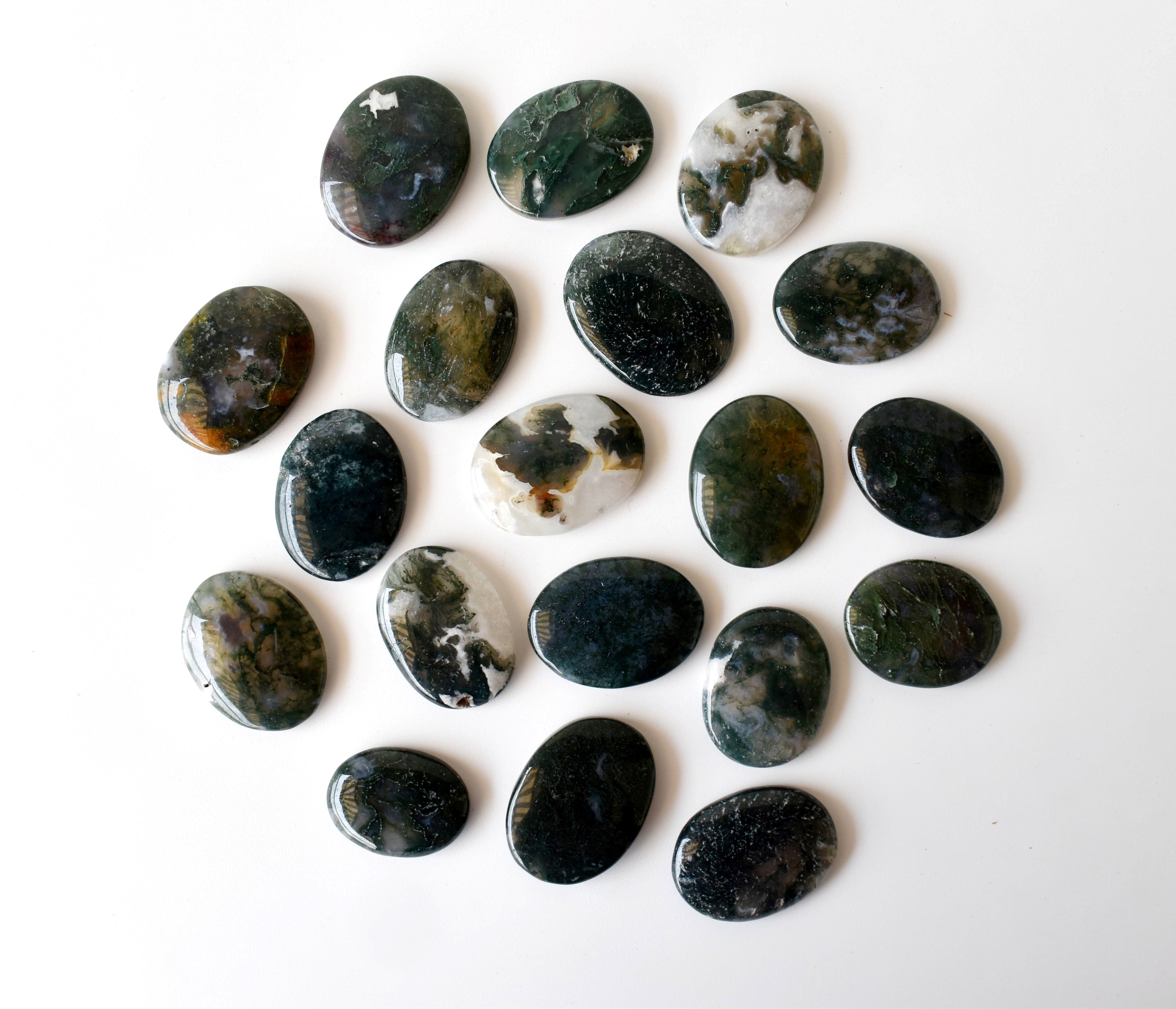 Moss Agate Pocket Stones (Trust and Self-Discipline)  DestGlow