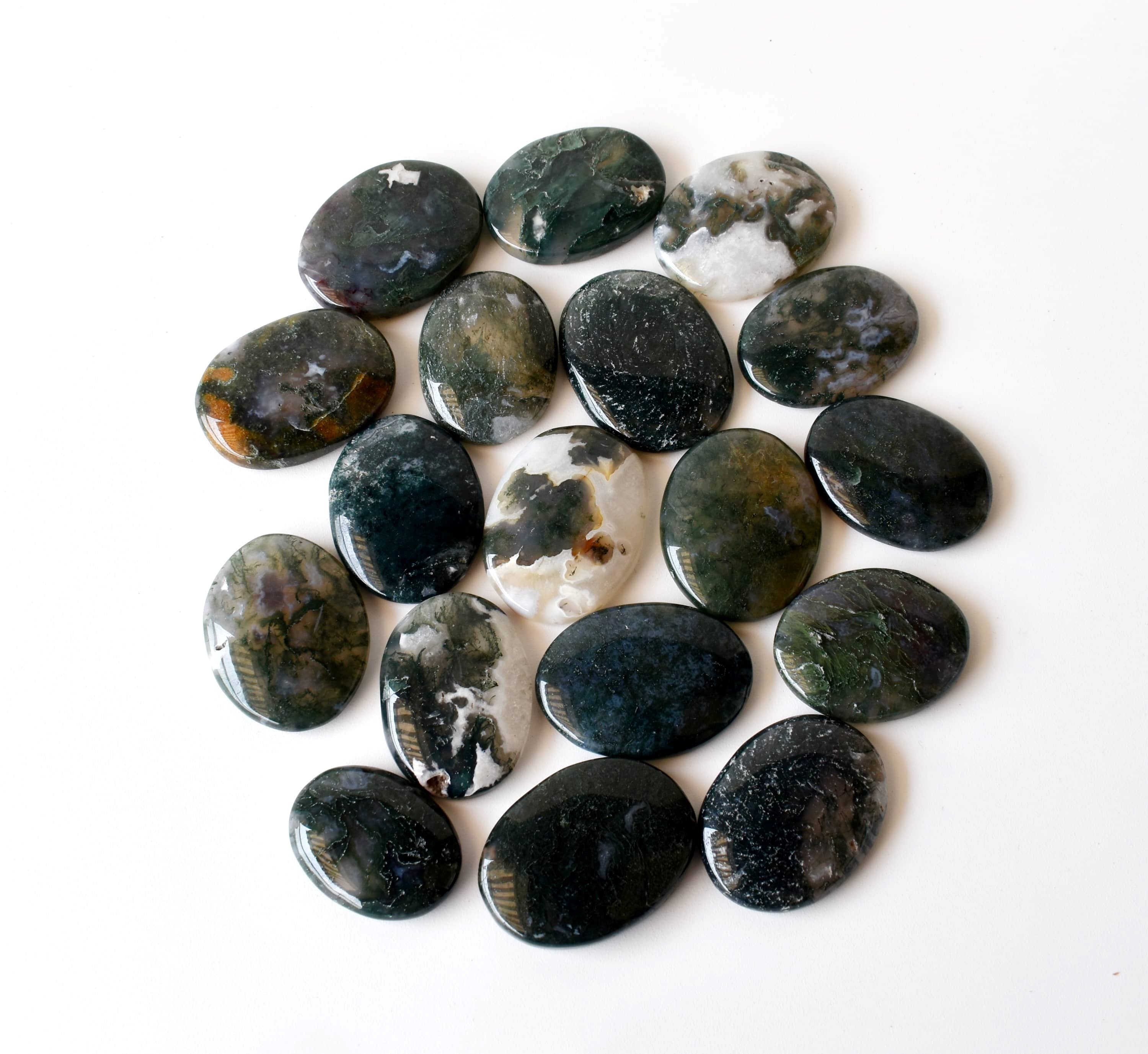Moss Agate Pocket Stones (Trust and Self-Discipline)  DestGlow