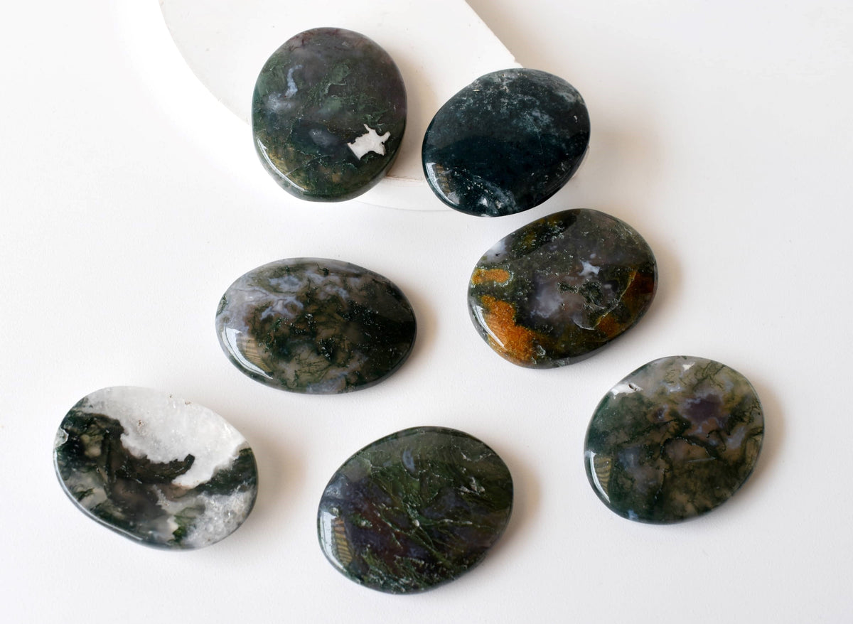 Moss Agate Pocket Stones (Trust and Self-Discipline)  DestGlow