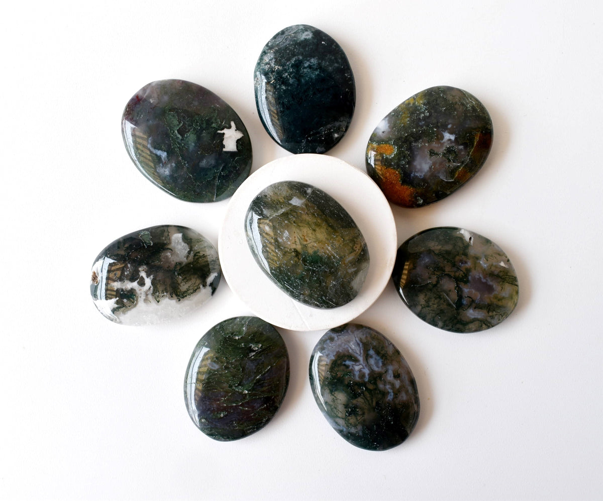 Moss Agate Pocket Stones (Trust and Self-Discipline)  DestGlow