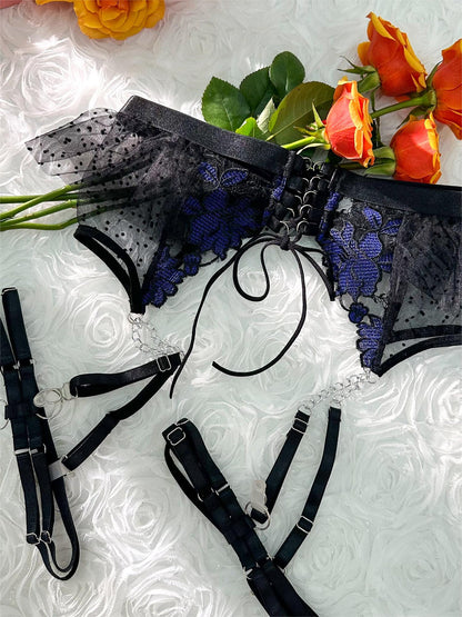 Black&amp;Blue Lace Tie Adjustable Sculpting Body Lingerie Set