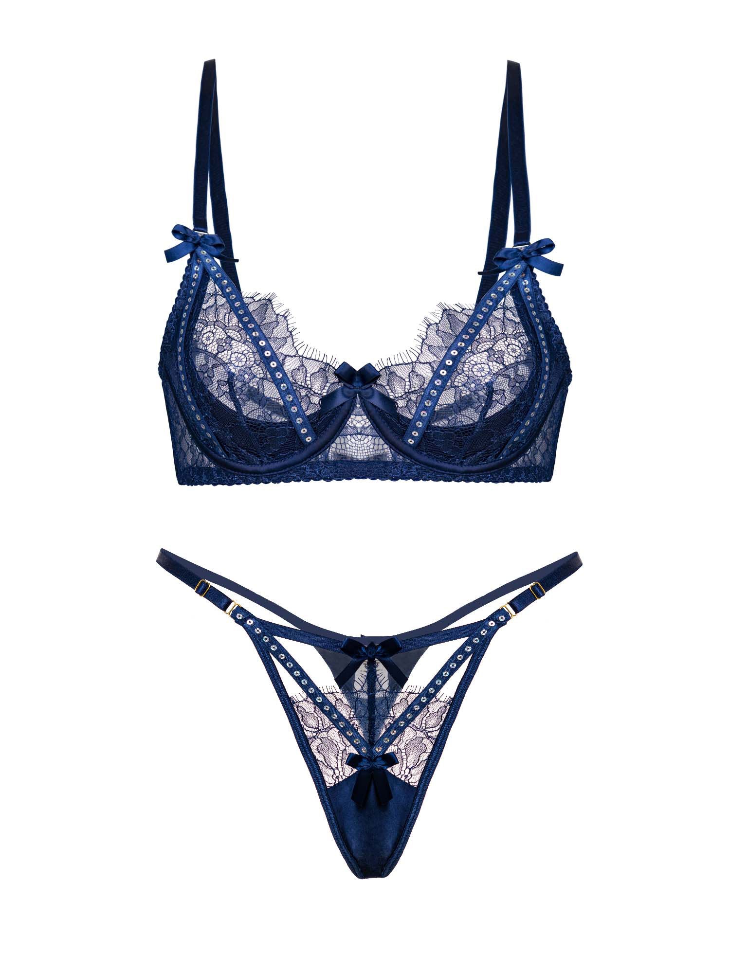 Midnight Sapphire Sparkle Lace Lingerie Set