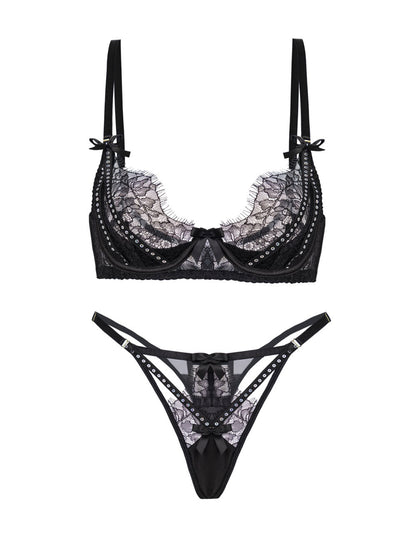 Midnight Noir Sparkle Lace Lingerie Set