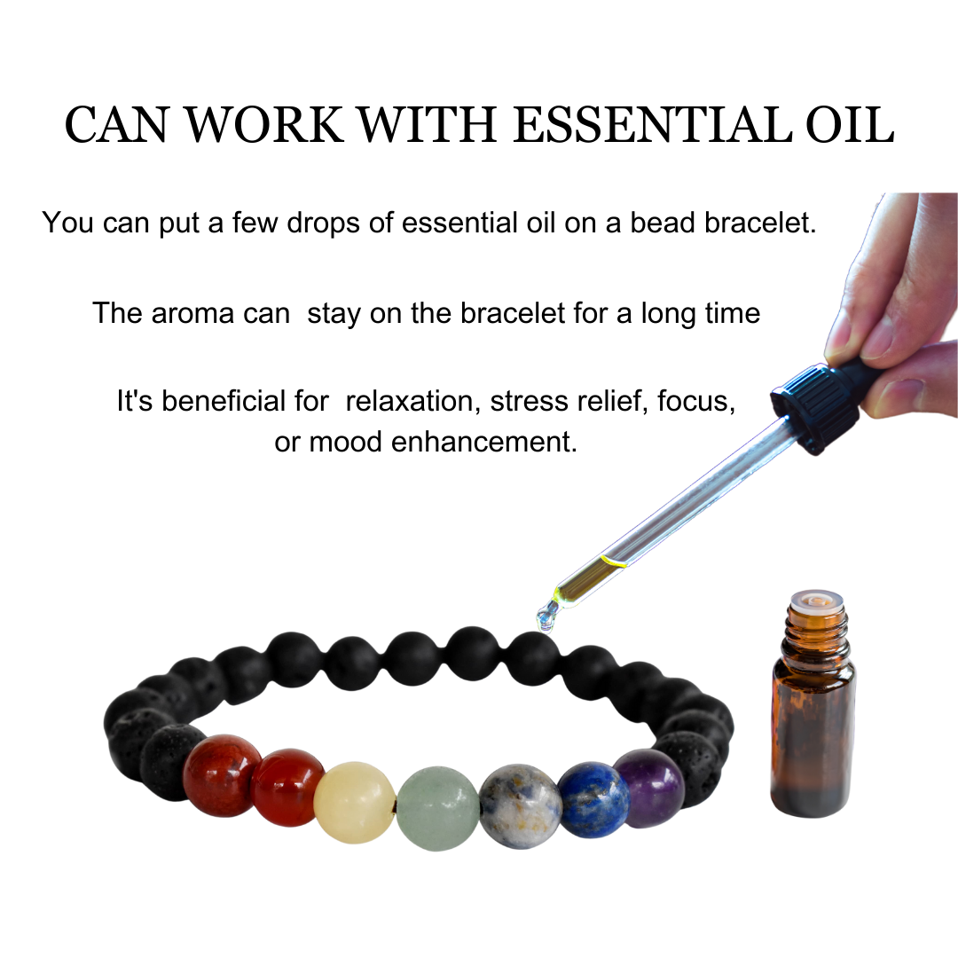 7 Chakra Diffuser Bracelet, Lava with 7 Chakra&