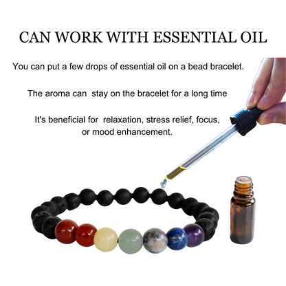 7 Chakra Diffuser Bracelet, Lava with 7 Chakra&