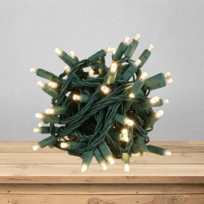 LED Mini Lights 5MM Warm White Static Green Wire 4" Spacing