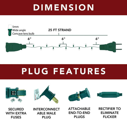 LED Mini Lights 5MM Warm White Static Green Wire - 6" Spacing