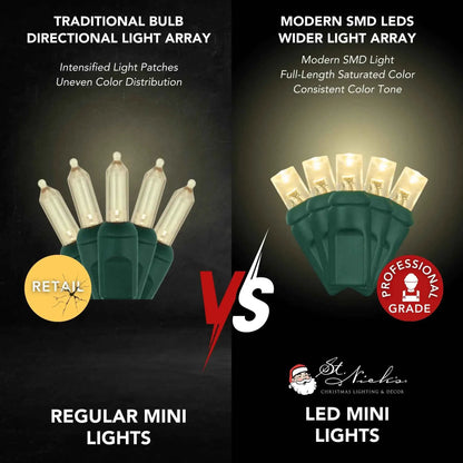 LED Mini Lights 5MM Warm White Static Green Wire - 6" Spacing