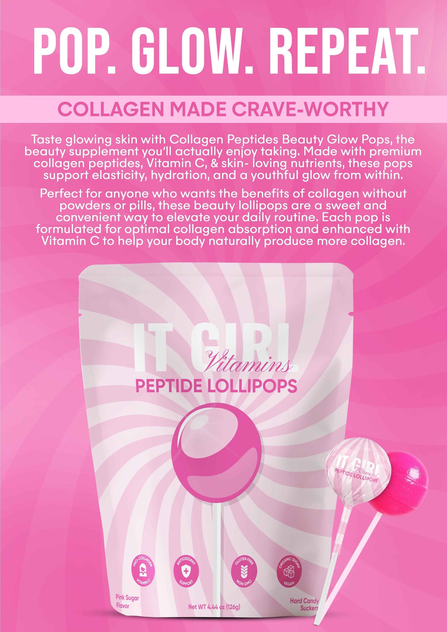 It Girl Beauty Lollipops - Collagen Peptides &amp; Vitamin C Healthy Candy for Skin, Hair, Nails
