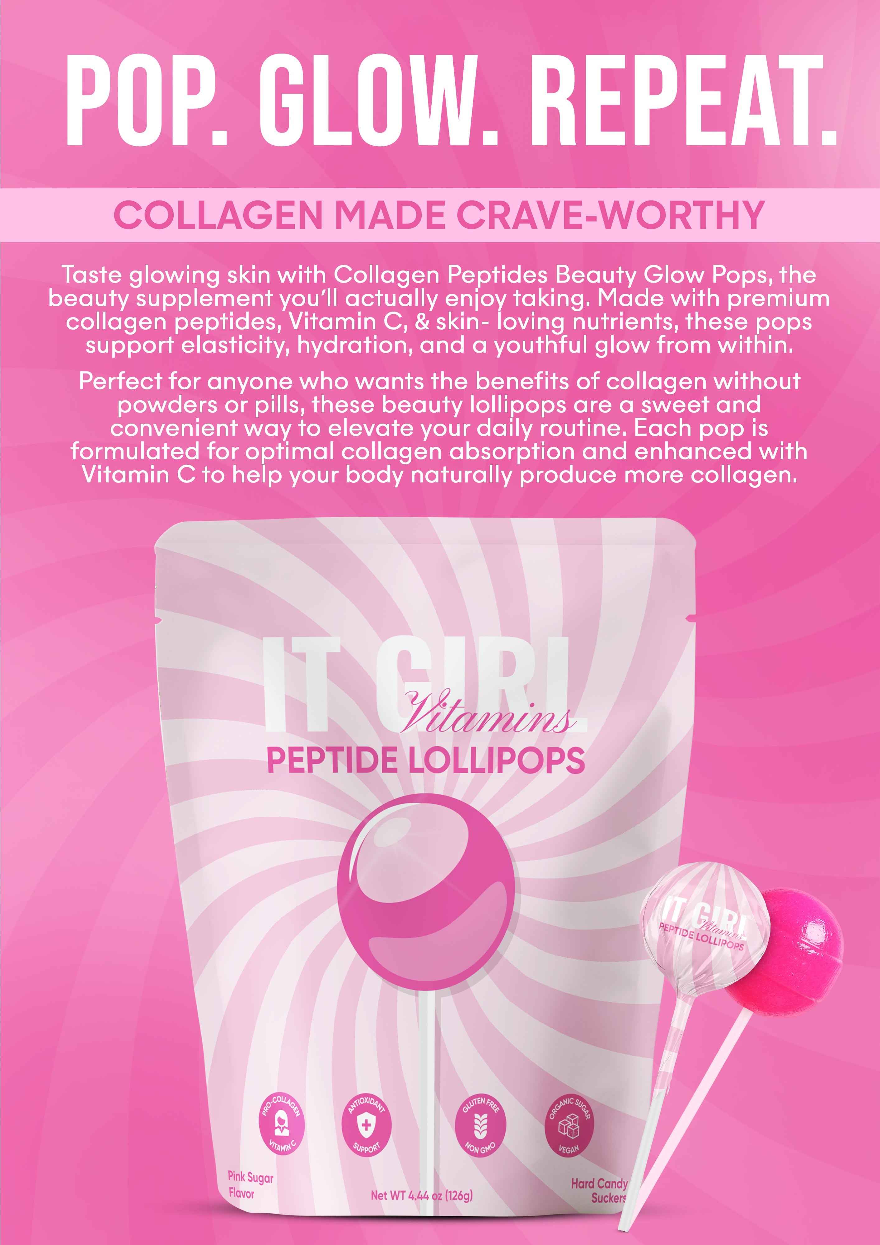 It Girl Beauty Lollipops - Collagen Peptides &amp; Vitamin C Healthy Candy for Skin, Hair, Nails