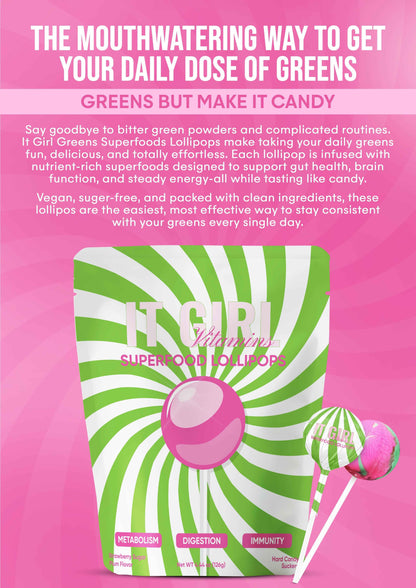 It Girl Superfood Greens Lollipops - Vegan Candy with Supergreens, Vitamins &amp; Antioxidants