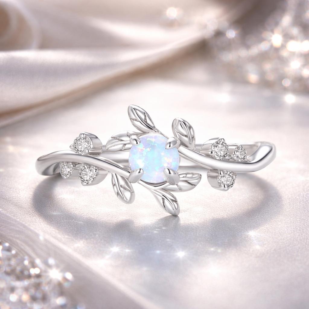 925 Sterling Silver Opal &amp; CZ Ring 0.2cm Size 6.0 for Women by Bids.com