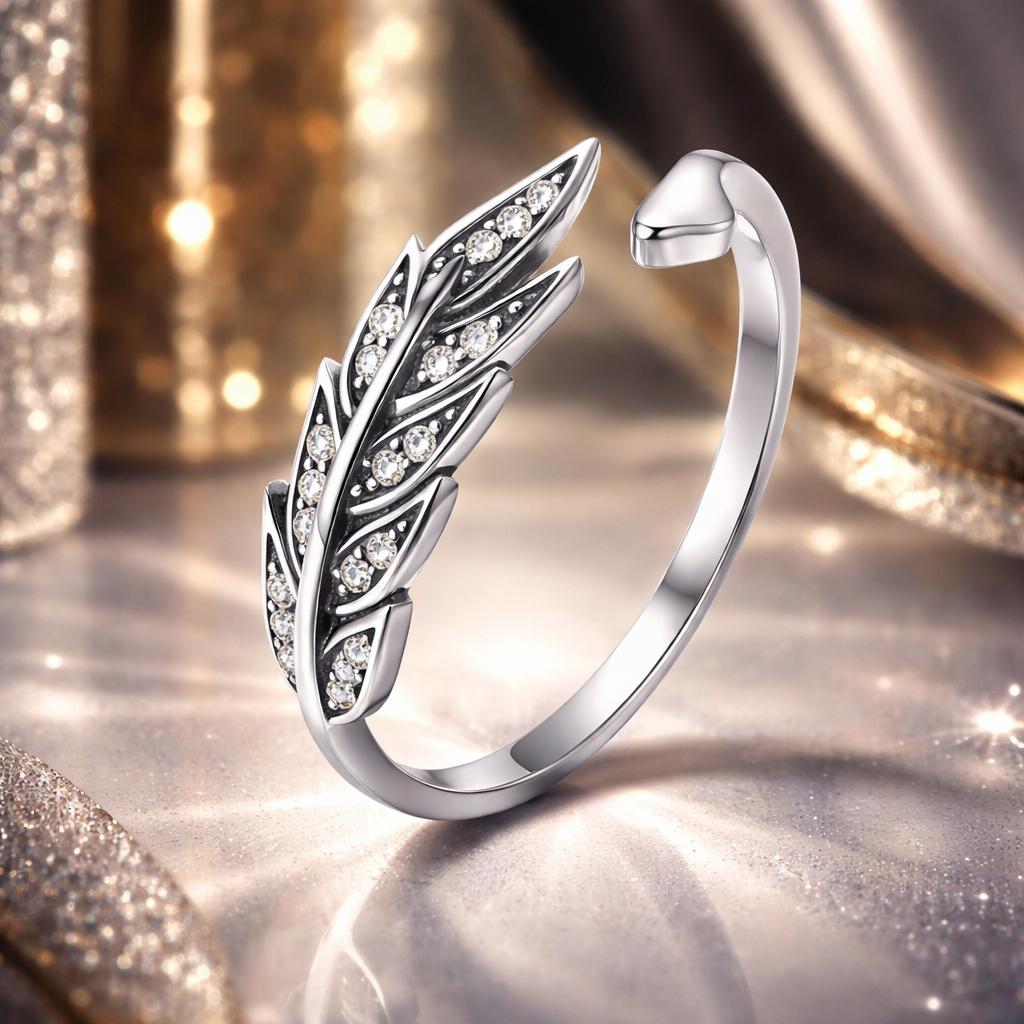 925 Sterling Silver Pavé Setting CZ Leaf Ring for Women by Bids.com