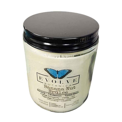 Classic 9oz Jam Jar Crystal Soy Candle - Banana Nut Brulee (Citrine & Tiger's Eye)