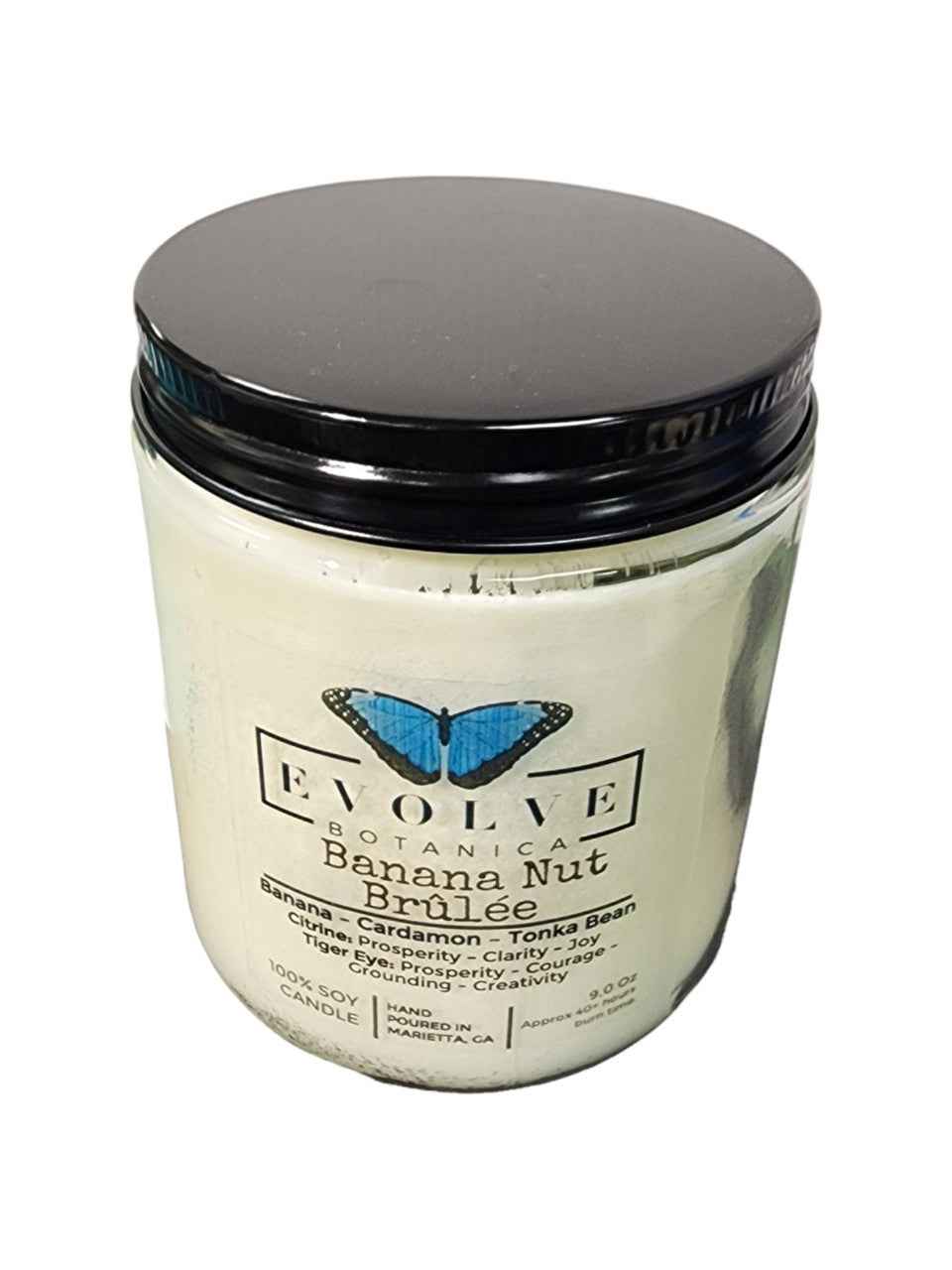 Classic 9oz Jam Jar Crystal Soy Candle - Banana Nut Brulee (Citrine &amp; Tiger&