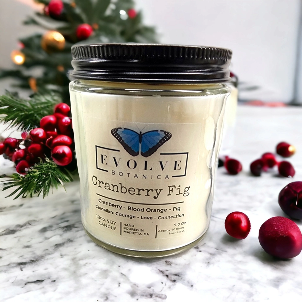 Classic 9oz Jam Jar Crystal Soy Candle - Cranberry Fig (Carnelian)