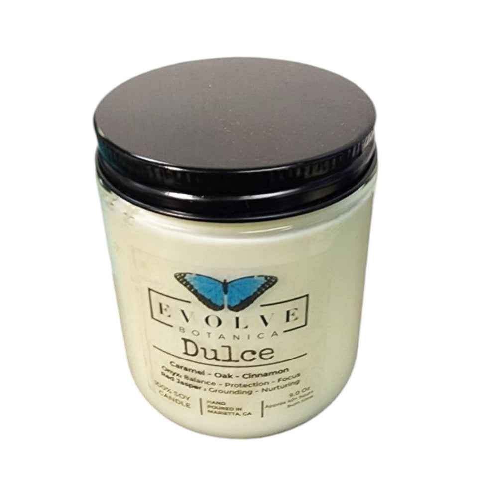 Classic 9oz Jam Jar Crystal Soy Candle - Dulce (Red Jasper &amp; Onyx)