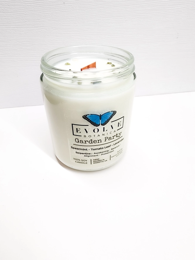 Classic 9oz Jam Jar Crystal Soy Candle - Garden Party (Serpentine)
