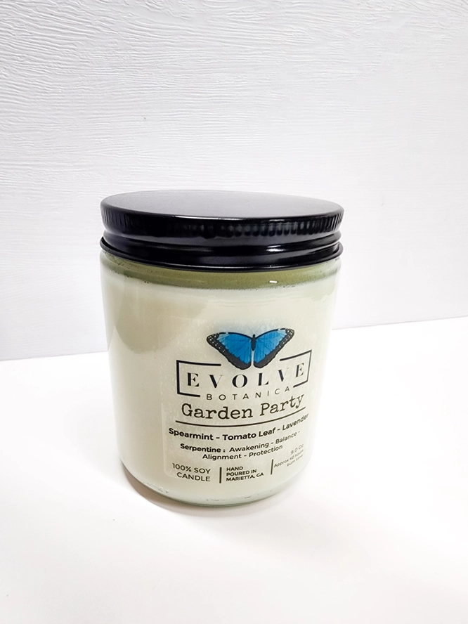 Classic 9oz Jam Jar Crystal Soy Candle - Garden Party (Serpentine)