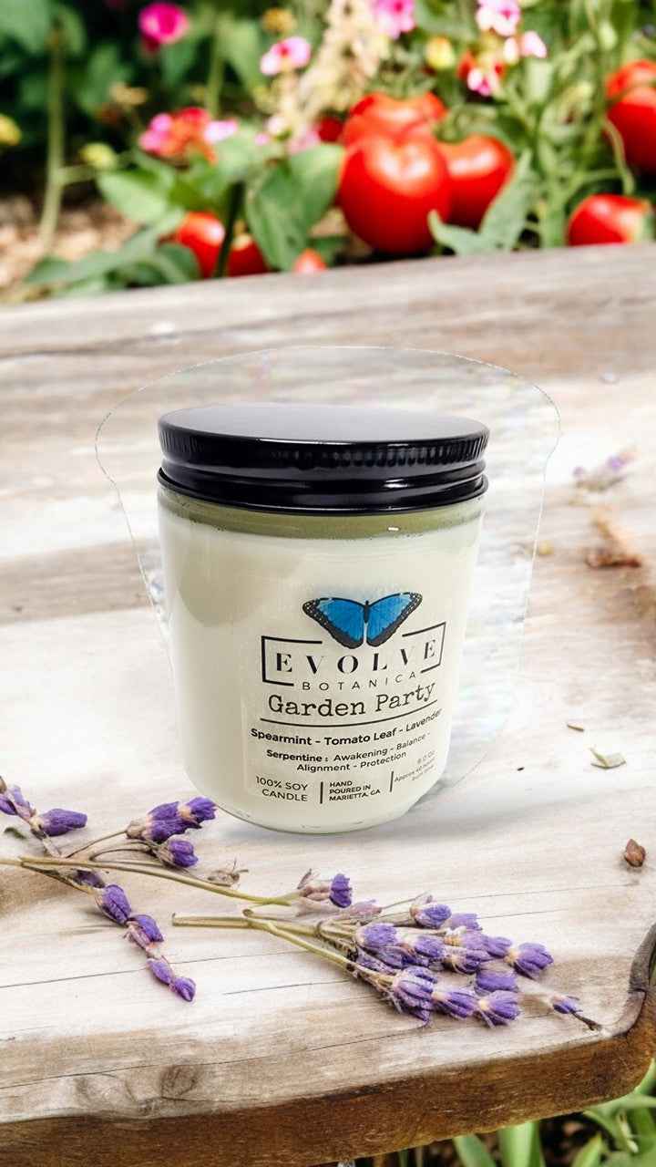 Classic 9oz Jam Jar Crystal Soy Candle - Garden Party (Serpentine)