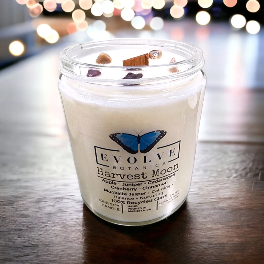 Classic 9oz Jam Jar Crystal Soy Candle - Library (Rutilated Quartz)