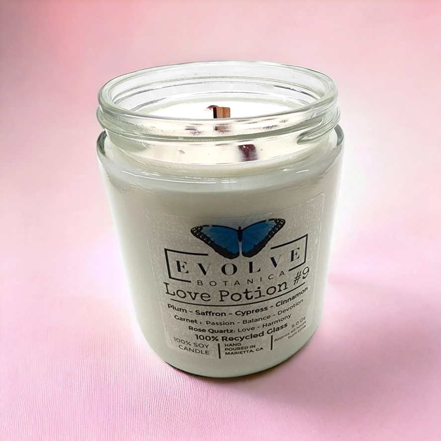 Classic 9oz Jam Jar Crystal Soy Candle - Love Potion 
