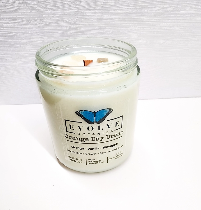 Classic 9oz Jam Jar Crystal Soy Candle - Orange Day Dream (Moonstone)