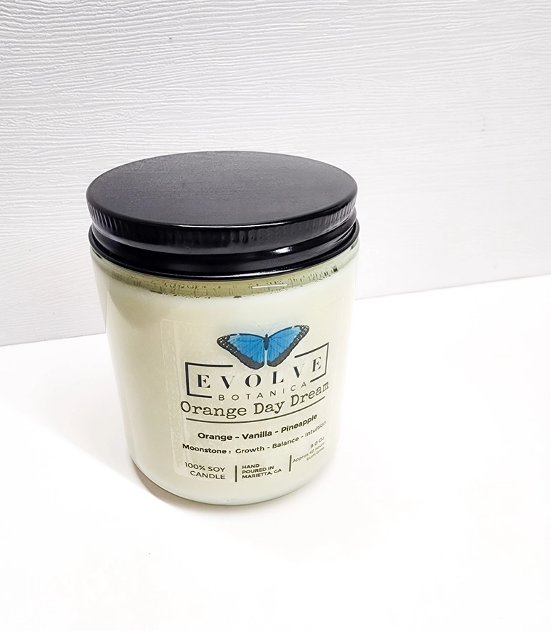 Classic 9oz Jam Jar Crystal Soy Candle - Orange Day Dream (Moonstone)