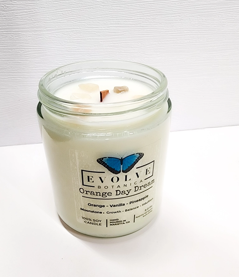 Classic 9oz Jam Jar Crystal Soy Candle - Orange Day Dream (Moonstone)