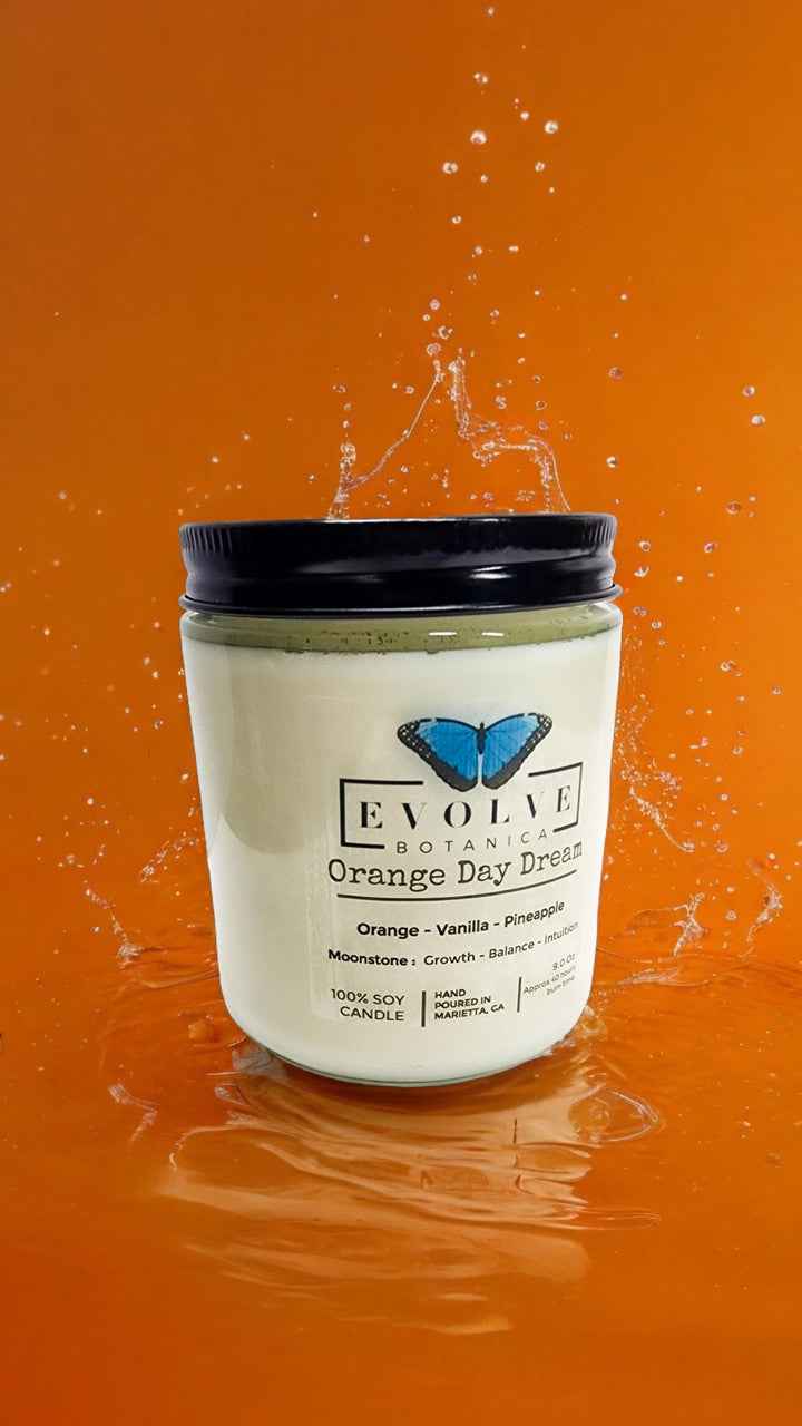 Classic 9oz Jam Jar Crystal Soy Candle - Orange Day Dream (Moonstone)