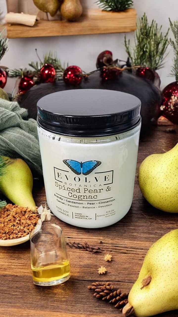 Classic 9oz Jam Jar Crystal Soy Candle - Spiced Pear &amp; Cognac (Garnet)