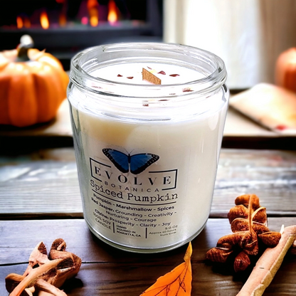 Classic 9oz Jam Jar Crystal Soy Candle - Spiced Pumpkin (Jasper &amp; Citrine)