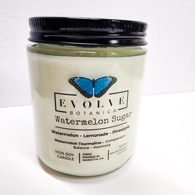Classic 9oz Jam Jar Crystal Soy Candle - Watermelon Sugar (Watermelon Tourmaline)