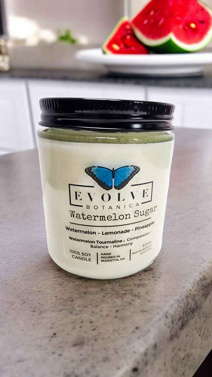 Classic 9oz Jam Jar Crystal Soy Candle - Watermelon Sugar (Watermelon Tourmaline)