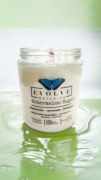 Classic 9oz Jam Jar Crystal Soy Candle - Watermelon Sugar (Watermelon Tourmaline)
