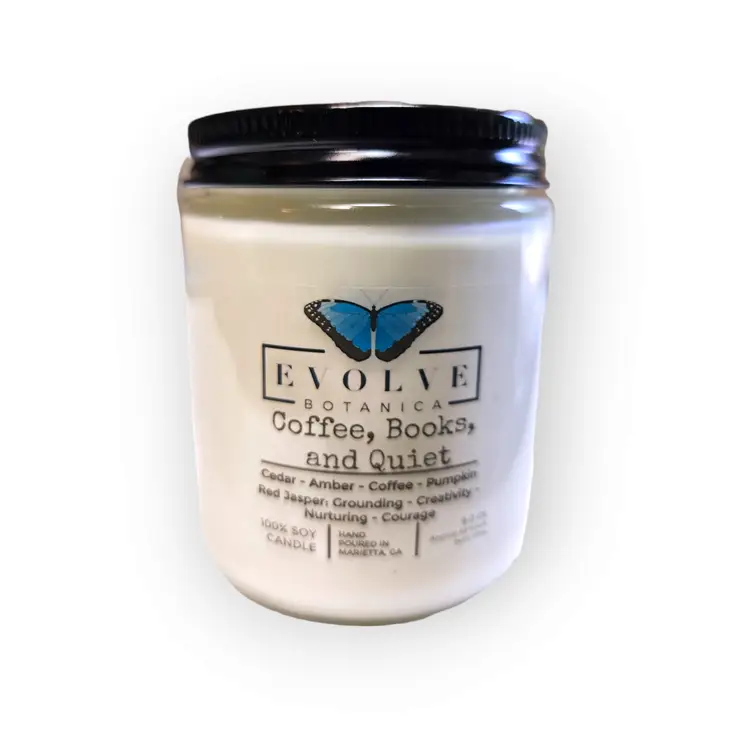 Classic 9oz Jam Jar Crystal Soy Candle - Coffee, Books, &amp; Quiet (Jasper)