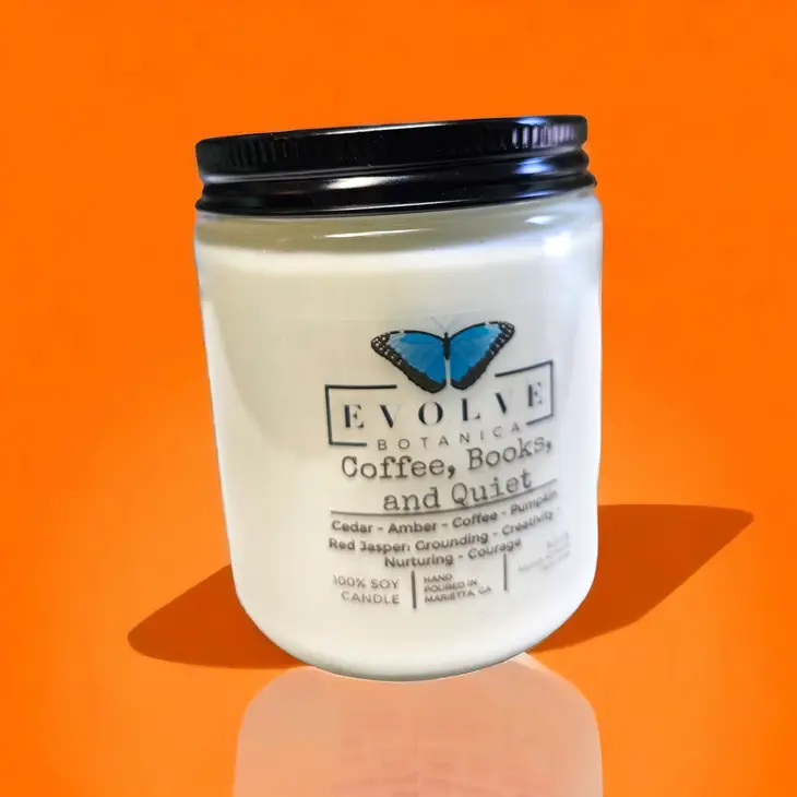 Classic 9oz Jam Jar Crystal Soy Candle - Coffee, Books, &amp; Quiet (Jasper)