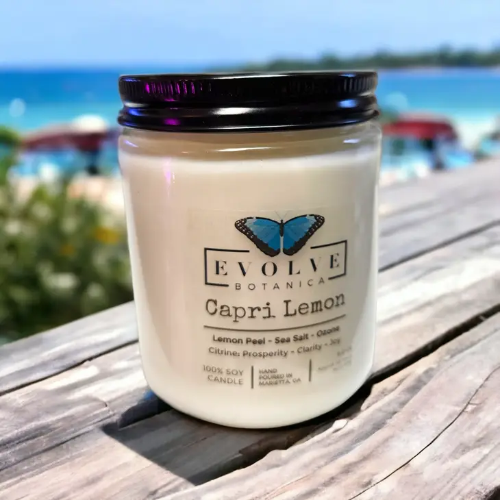 Classic 9oz Jam Jar Crystal Soy Candle - Capri Lemon (Citrine)