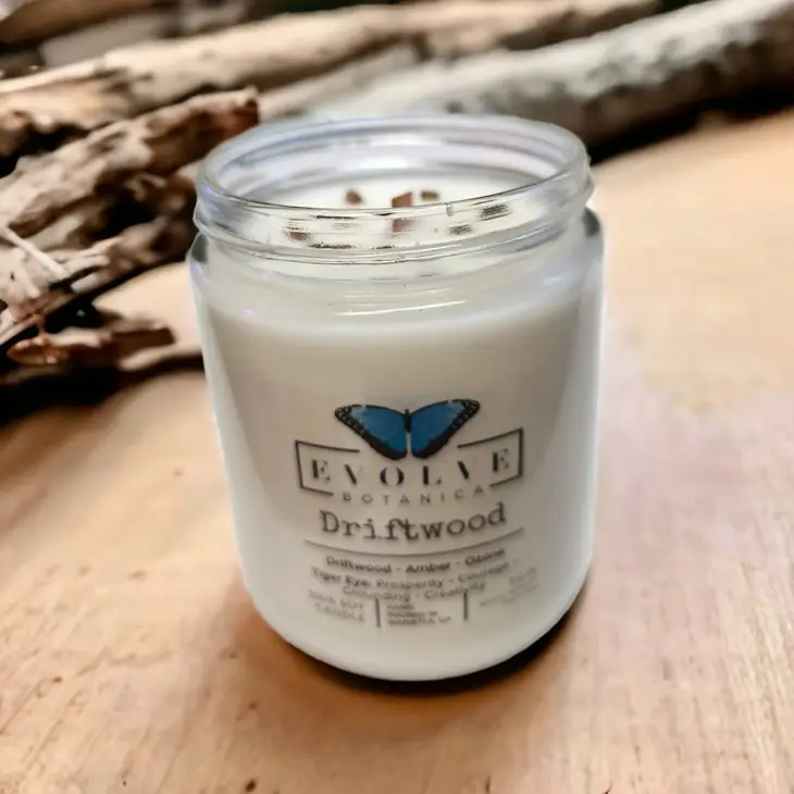 Classic 9oz Jam Jar Crystal Soy Candle - Driftwood (Tiger Eye)
