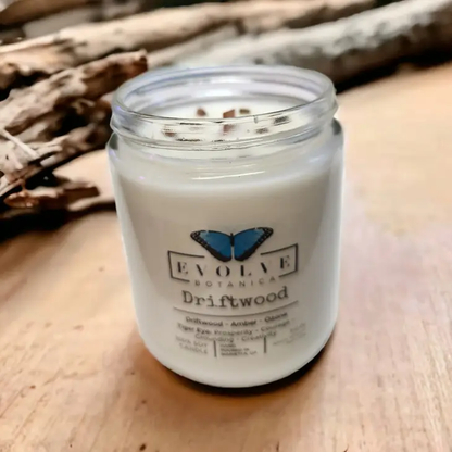 Classic 9oz Jam Jar Crystal Soy Candle - Driftwood (Tiger Eye)