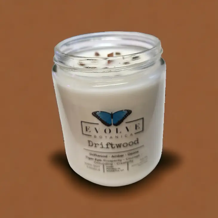 Classic 9oz Jam Jar Crystal Soy Candle - Driftwood (Tiger Eye)
