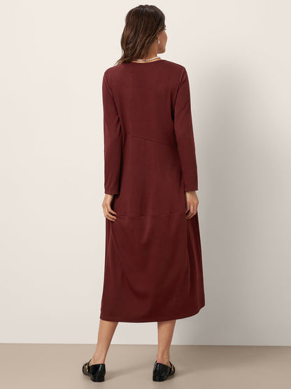 Wool-Cotton Asymmetric Cocoon Midi Dress AVERIE by LINTICO
