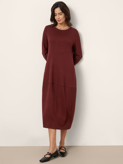 Wool-Cotton Asymmetric Cocoon Midi Dress AVERIE by LINTICO