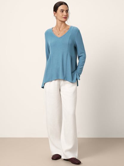 Wool-Blend Sweetheart Pleated Long Sleeve Top AMBER by LINTICO