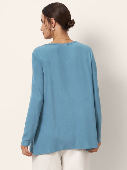 Wool-Blend Sweetheart Pleated Long Sleeve Top AMBER by LINTICO