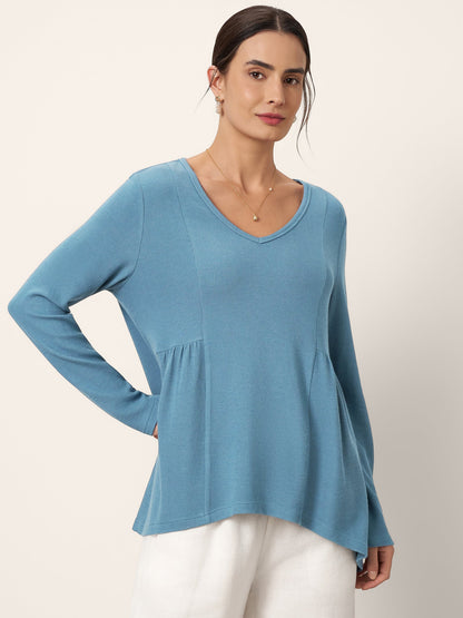 Wool-Blend Sweetheart Pleated Long Sleeve Top AMBER by LINTICO
